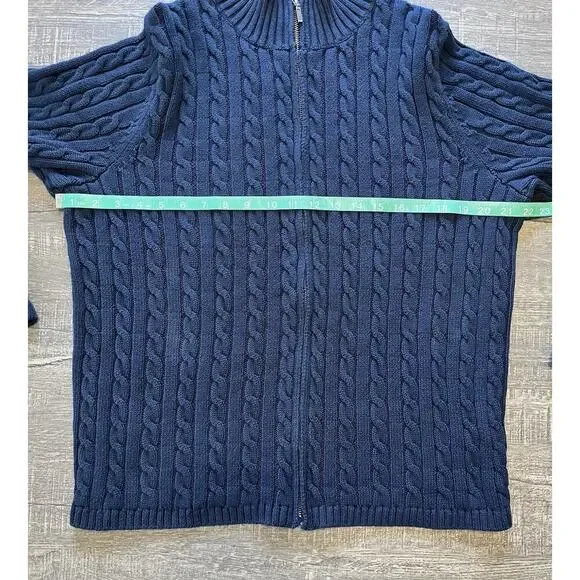 LL Bean Sweater Full Zip Men’s Sz 1X Holiday Cable Knit Blue 100% Cotton 251834 - Picture 7 of 9